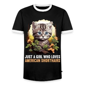 Cat Cats American Shorthair - Men's Ringer Shirt - black/white - Front - AI Model Female 172 light (172cm) & AI Model Male 178 light (178cm)