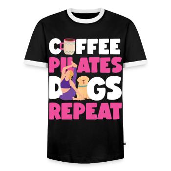 Instructeur de Pilates Professeur Café - T-shirt contrasté Homme - noir/blanc - Devant - AI Model Female 172 light (172cm) & AI Model Male 178 light (178cm)