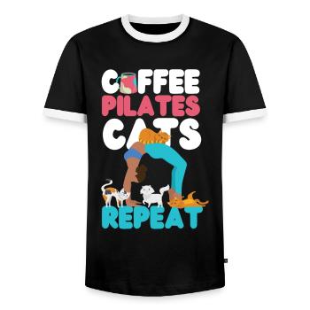 Instructeur de Pilates Professeur Café - T-shirt contrasté Homme - noir/blanc - Devant - AI Model Female 172 light (172cm) & AI Model Male 178 light (178cm)