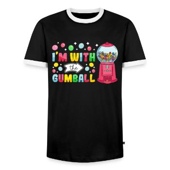 Funny chewing gum machine - Men's Ringer Shirt - black/white - Front - AI Model Female 172 light (172cm) & AI Model Male 178 light (178cm)