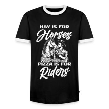 Pferd Reitsport Pizza - Männer Kontrast-T-Shirt - Schwarz/Weiß - Vorne - AI Model Female 172 light (172cm) & AI Model Male 178 light (178cm)