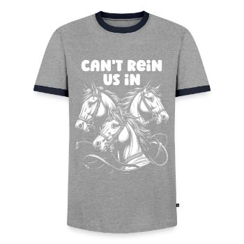 Horse Equestrian Sports - Men's Ringer Shirt - grey/navy  - Front - AI Model Female 172 light (172cm) & AI Model Male 178 light (178cm)