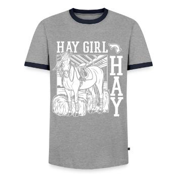 Horse Equestrian Sports - Men's Ringer Shirt - grey/navy  - Front - AI Model Female 172 light (172cm) & AI Model Male 178 light (178cm)