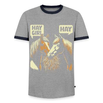 Horse Equestrian Sports - Men's Ringer Shirt - grey/navy  - Front - AI Model Female 172 light (172cm) & AI Model Male 178 light (178cm)