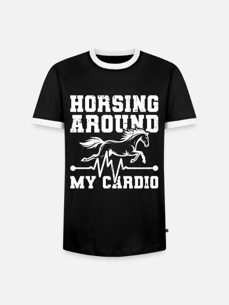 Horse Equestrian Ekg - Men's Ringer Shirt - black/white