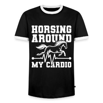 Pferd Reitsport Ekg - Männer Kontrast-T-Shirt - Schwarz/Weiß - Vorne - AI Model Female 172 light (172cm) & AI Model Male 178 light (178cm)