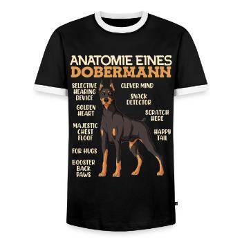 ANATOMIE EINES DOBERMANNS Lustiges Hundebesitzer - Männer Kontrast-T-Shirt - Schwarz/Weiß - Vorne - AI Model Female 172 light (172cm) & AI Model Male 178 light (178cm)