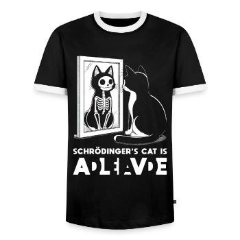 Schrödinger's Cat Alive Dead - Men's Ringer Shirt - black/white - Front - AI Model Female 172 light (172cm) & AI Model Male 178 light (178cm)