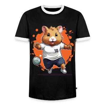 Handball Player Hamster Streetwear Iconic Style - Men's Ringer Shirt - black/white - Front - AI Model Female 172 light (172cm) & AI Model Male 178 light (178cm)