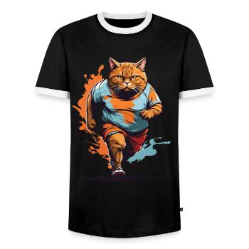 Funny fat cat streetwear jogging look - Men's Ringer Shirt - black/white - Front - AI Model Female 172 light (172cm) & AI Model Male 178 light (178cm)