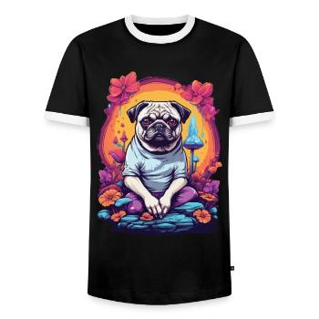 Pug Dog Festival de musique de champignons forestiers psychédéliques - T-shirt contrasté Homme - noir/blanc - Devant - AI Model Female 172 light (172cm) & AI Model Male 178 light (178cm)