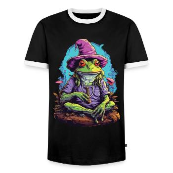 Frosch Psychedelic Art Wald Pilze Musik Festival - Männer Kontrast-T-Shirt - Schwarz/Weiß - Vorne - AI Model Female 172 light (172cm) & AI Model Male 178 light (178cm)
