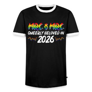 Mrs. & Mrs. 2026 Gay Pride Hochzeit Homo-Ehe - Männer Kontrast-T-Shirt - Schwarz/Weiß - Vorne - AI Model Female 172 light (172cm) & AI Model Male 178 light (178cm)