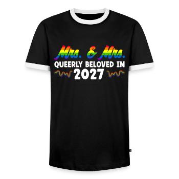Mrs. & Mrs. 2027 Gay Pride Hochzeit Homo-Ehe - Männer Kontrast-T-Shirt - Schwarz/Weiß - Vorne - AI Model Female 172 light (172cm) & AI Model Male 178 light (178cm)