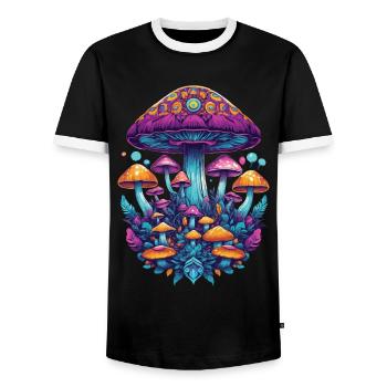 Vibrant colors music festival forest mushrooms - Men's Ringer Shirt - black/white - Front - AI Model Female 172 light (172cm) & AI Model Male 178 light (178cm)