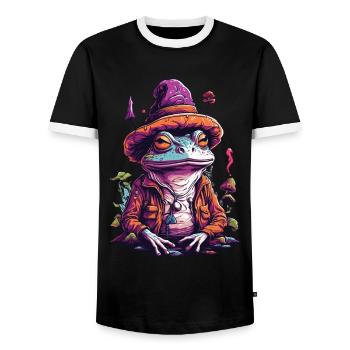 Magischer Frosch Psychedelic Wald Pilze Musik - Männer Kontrast-T-Shirt - Schwarz/Weiß - Vorne - AI Model Female 172 light (172cm) & AI Model Male 178 light (178cm)