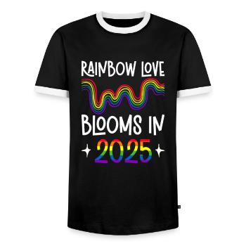 Gay Pride 2025 Hochzeit Homo-Ehe - Männer Kontrast-T-Shirt - Schwarz/Weiß - Vorne - AI Model Female 172 light (172cm) & AI Model Male 178 light (178cm)