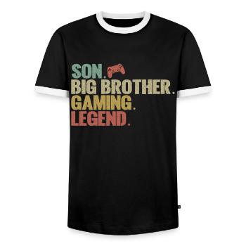Big Brother Video Gamer New Brother Gaming - Men's Ringer Shirt - black/white - Front - AI Model Female 172 light (172cm) & AI Model Male 178 light (178cm)