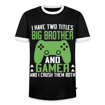 Big Brother Video Gamer New Brother Gaming - Men's Ringer Shirt - black/white - Front - AI Model Female 172 light (172cm) & AI Model Male 178 light (178cm)