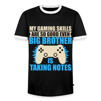 Big Brother Video Gamer New Brother Gaming - Men's Ringer Shirt - black/white - Front - AI Model Female 172 light (172cm) & AI Model Male 178 light (178cm)