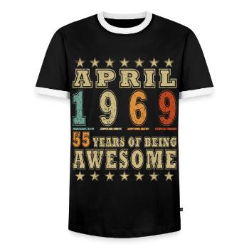 Gift 55th Birthday 1969 April 55 Years - Men's Ringer Shirt - black/white - Front - AI Model Female 172 light (172cm) & AI Model Male 178 light (178cm)