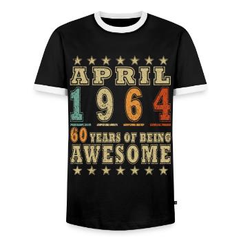 Gift 60th Birthday 1964 April 60 Years - Men's Ringer Shirt - black/white - Front - AI Model Female 172 light (172cm) & AI Model Male 178 light (178cm)