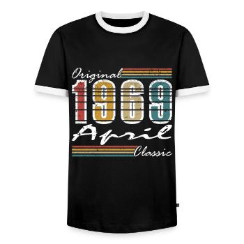 Vintage April 1969 – Birthday Gift 1969 - Men's Ringer Shirt - black/white - Front - AI Model Female 172 light (172cm) & AI Model Male 178 light (178cm)