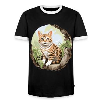 Cat Cats American Wirehair - Men's Ringer Shirt - black/white - Front - AI Model Female 172 light (172cm) & AI Model Male 178 light (178cm)