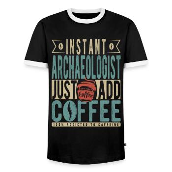 Instant Archaeologist Just Add Coffee - Men's Ringer Shirt - black/white - Front - AI Model Female 172 light (172cm) & AI Model Male 178 light (178cm)