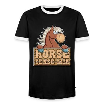 Pferd Reitsport - Männer Kontrast-T-Shirt - Schwarz/Weiß - Vorne - AI Model Female 172 light (172cm) & AI Model Male 178 light (178cm)