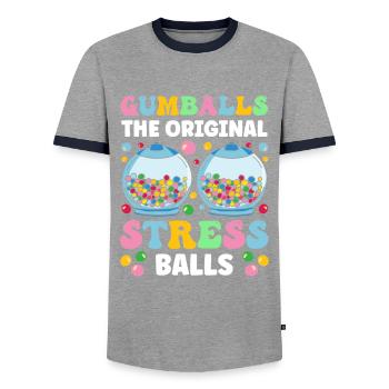 Machine à chewing-gum drôle - T-shirt contrasté Homme - gris/marine  - Devant - AI Model Female 172 light (172cm) & AI Model Male 178 light (178cm)