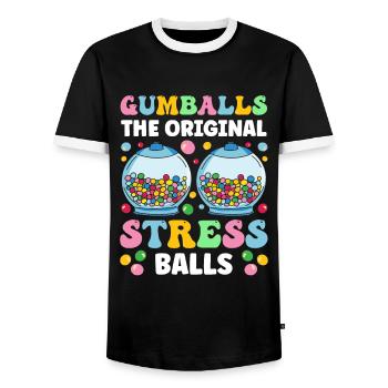 Funny chewing gum machine - Men's Ringer Shirt - black/white - Front - AI Model Female 172 light (172cm) & AI Model Male 178 light (178cm)