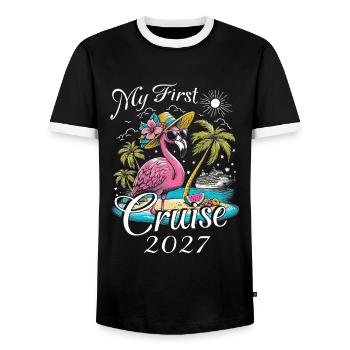 My First Cruise 2027 - Men's Ringer Shirt - black/white - Front - AI Model Female 172 light (172cm) & AI Model Male 178 light (178cm)