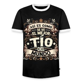 This is what the best guy in the world looks like - Men's Ringer Shirt - black/white - Front - AI Model Female 172 light (172cm) & AI Model Male 178 light (178cm)