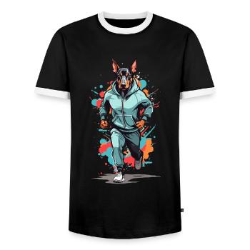 Doberman dog streetwear jogging aesthetic - Men's Ringer Shirt - black/white - Front - AI Model Female 172 light (172cm) & AI Model Male 178 light (178cm)