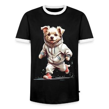 Dog Streetwear Jogging Aesthetic Fitness Style - Men's Ringer Shirt - black/white - Front - AI Model Female 172 light (172cm) & AI Model Male 178 light (178cm)
