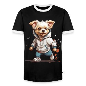 Dog Streetwear Jogging Aesthetic Fitness Style - Men's Ringer Shirt - black/white - Front - AI Model Female 172 light (172cm) & AI Model Male 178 light (178cm)