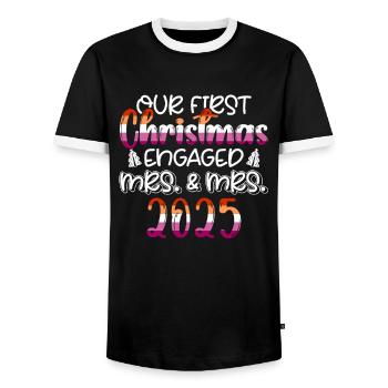 First Christmas Engaged Wife & Wife 2025 Gay - Men's Ringer Shirt - black/white - Front - AI Model Female 172 light (172cm) & AI Model Male 178 light (178cm)