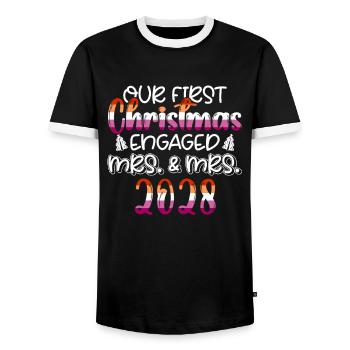 First Christmas Engaged Wife & Wife 2028 Gay - Men's Ringer Shirt - black/white - Front - AI Model Female 172 light (172cm) & AI Model Male 178 light (178cm)