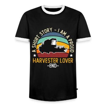 Harvester Lover A Short Story I Am Farming Life - Men's Ringer Shirt - black/white - Front - AI Model Female 172 light (172cm) & AI Model Male 178 light (178cm)
