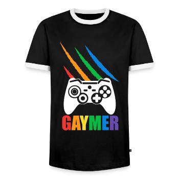Gaymer LGBT Pride Rainbow Gamer Video Games - Männer Kontrast-T-Shirt - Schwarz/Weiß - Vorne - AI Model Female 172 light (172cm) & AI Model Male 178 light (178cm)