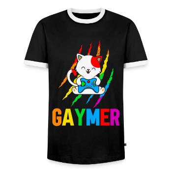 Gaymer LGBT Pride Rainbow Gamer Video Games - Männer Kontrast-T-Shirt - Schwarz/Weiß - Vorne - AI Model Female 172 light (172cm) & AI Model Male 178 light (178cm)