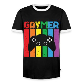 Gaymer LGBT Pride Rainbow Gamer Video Games - Männer Kontrast-T-Shirt - Schwarz/Weiß - Vorne - AI Model Female 172 light (172cm) & AI Model Male 178 light (178cm)
