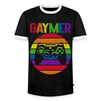 Gaymer LGBT Pride Rainbow Gamer Video Games - Männer Kontrast-T-Shirt - Schwarz/Weiß - Vorne - AI Model Female 172 light (172cm) & AI Model Male 178 light (178cm)