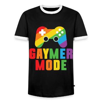 Gaymer LGBT Pride Rainbow Gamer Video Games - Männer Kontrast-T-Shirt - Schwarz/Weiß - Vorne - AI Model Female 172 light (172cm) & AI Model Male 178 light (178cm)