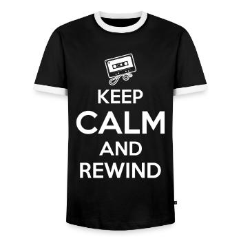 Gardez Calme Et Rembobinez Cassette Son Audio - T-shirt contrasté Homme - noir/blanc - Devant - AI Model Female 172 light (172cm) & AI Model Male 178 light (178cm)