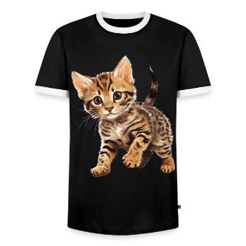 Bengal Cat Bengalkatze - Männer Kontrast-T-Shirt - Schwarz/Weiß - Vorne - AI Model Female 172 light (172cm) & AI Model Male 178 light (178cm)