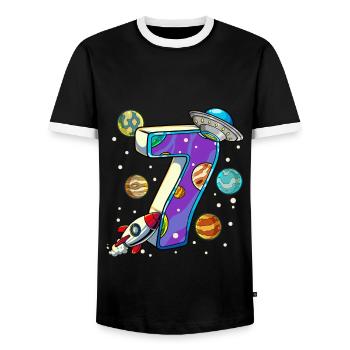 7 Birthday Space Space Astronaut 7 Years - Men's Ringer Shirt - black/white - Front - AI Model Female 172 light (172cm) & AI Model Male 178 light (178cm)