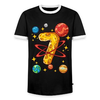 7 Birthday Space Space Astronaut 7 Years - Men's Ringer Shirt - black/white - Front - AI Model Female 172 light (172cm) & AI Model Male 178 light (178cm)
