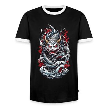 Monstre marin Démon japonais Yokai Streetwear - T-shirt contrasté Homme - noir/blanc - Devant - AI Model Female 172 light (172cm) & AI Model Male 178 light (178cm)